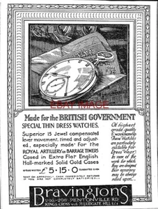 1921 Reklame BRAVINGTON "Artillerie Barrage Timer" Taschenuhr Kleingedrucktes Ad 115 - Bild 1 von 1