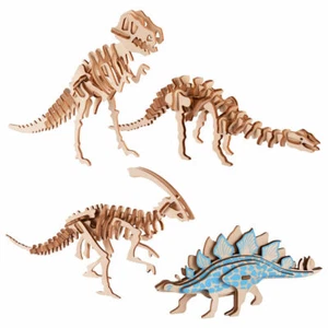 4Pc 3D Wooden Puzzle Simulation Animal Dinosaur Assembly DIY Model Toys Kid Gift - Picture 1 of 12