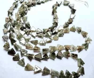 Natural Rutile Quartz Beads 6x7 to 9x11mm, 16" Smooth Triangle Shape Strand, Pre - Image 1 of 4