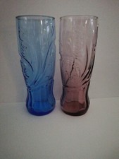 2008 COCA COLA MCDONALD'S 2 GLASSES BLUE PINK GLASS COLLECTION 