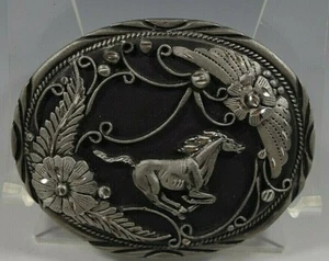 BELT BUCKLE BELT BUCKLE HORSE BRONCO WESTERN VINTAGE VERY CLEAN - Picture 1 of 2