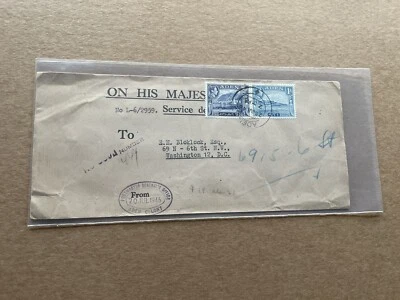 Aden 1946 OHMS Cover to US +Bi-Color KGVI Franking #SG18 & 21 +Popular - Image 1 of 2