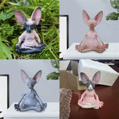 Figurine Hairless Cat Home Decor Sphynx Cat Meditate Doll Collectible Model Toys - Image 1 of 4