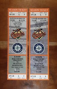 1997 Orioles Tickets LIGHTS OUT GAME Kevin Costner/Cal Ripken STRK ALMOST BROKEN