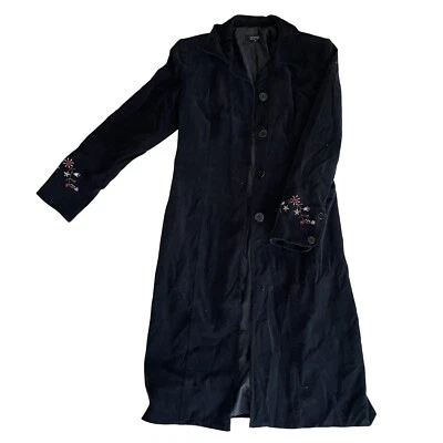 Jaqueta JOHNNY DEXTER Feminina 12 Vintage Anos 90 Y2K Casaco Preto Bordado Trench - Imagem 1 de 4