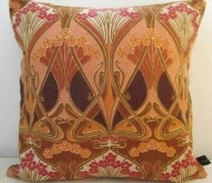 Liberty Ianthe Vintage Linen Brown & Gold Velvet Back Cushion Cover Art Nouveau - Picture 1 of 12