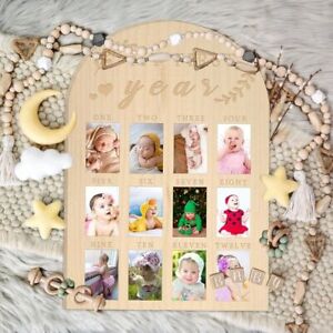 Wood My First Year Photo Display Calendar Card Baby's First Year Photo Frame