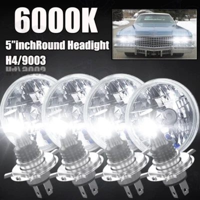 4PCS 5-3/4" 5.75" LED Headlights Hi-Lo Beam  For Cadillac DeVille 1962-1974 - Image 1 of 4