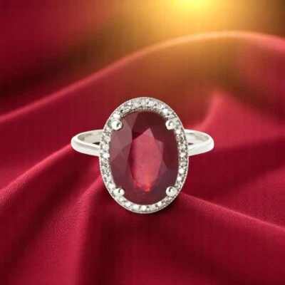Ruby Engagement Ring 4.75 Ct Lab Grown Oval Cut Diamond 950 Platinum E F VS - Image 1 of 4