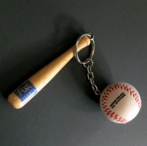 Mini Holz Baseballschläger und Ball Schlüsselanhänger 3 Zoll Fox Sport Netz Vintage - Bild 1 von 5