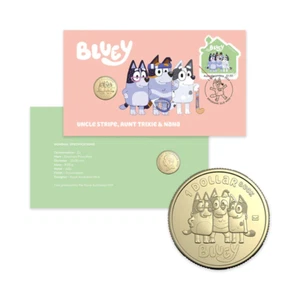 2024 Australia Bluey $1 Coin  - PNC Stamp & Coin Cover - Stripe, Trix and Nana - Picture 1 of 3