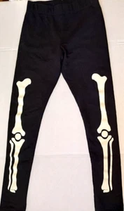 Halloween Skeleton Bone Leggings Pants Black Glow In The Dark - Womens Sz S 5/6 - Picture 1 of 5