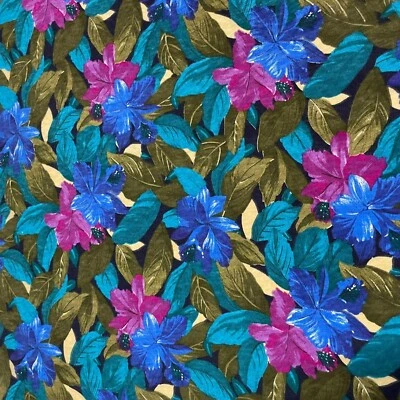 Tela Vintage Tropical Floral Flores Azul Fucsia Verde azulado 51" X 56" Foto 1 de 4