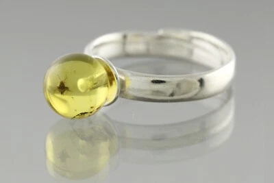 Anillo ajustable de plata redonda ÁMBAR BÁLTICO VERDADERO BUG NYMPH genuino 2,6 g 0506-12 Foto 1 de 4