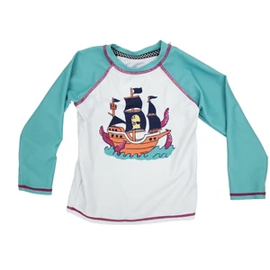 Sovereign Code Rash Guard Boys 24M Months Aqua Blue White Pirate Ship Swim Top - Picture 1 of 9