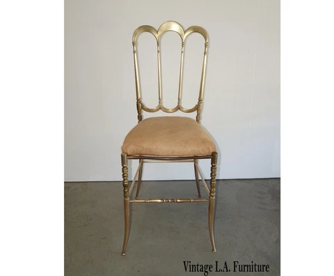 Vintage Mid Century Italian Chiavari Solid Brass Side Chair Leather Seat 1960's Cover