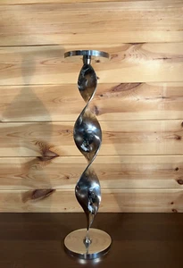 Vintage 46 cm Tall Twirl Solitary Steely Ribbon Pillar Candlestick Holder - Picture 1 of 12