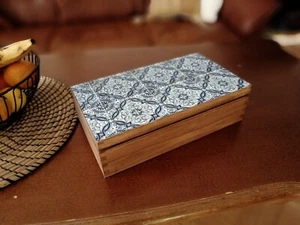 Eight Compartments Petrol Color Wooden Tea Box. Tea Bags Box. Jewelry Storage. - Picture 1 of 11