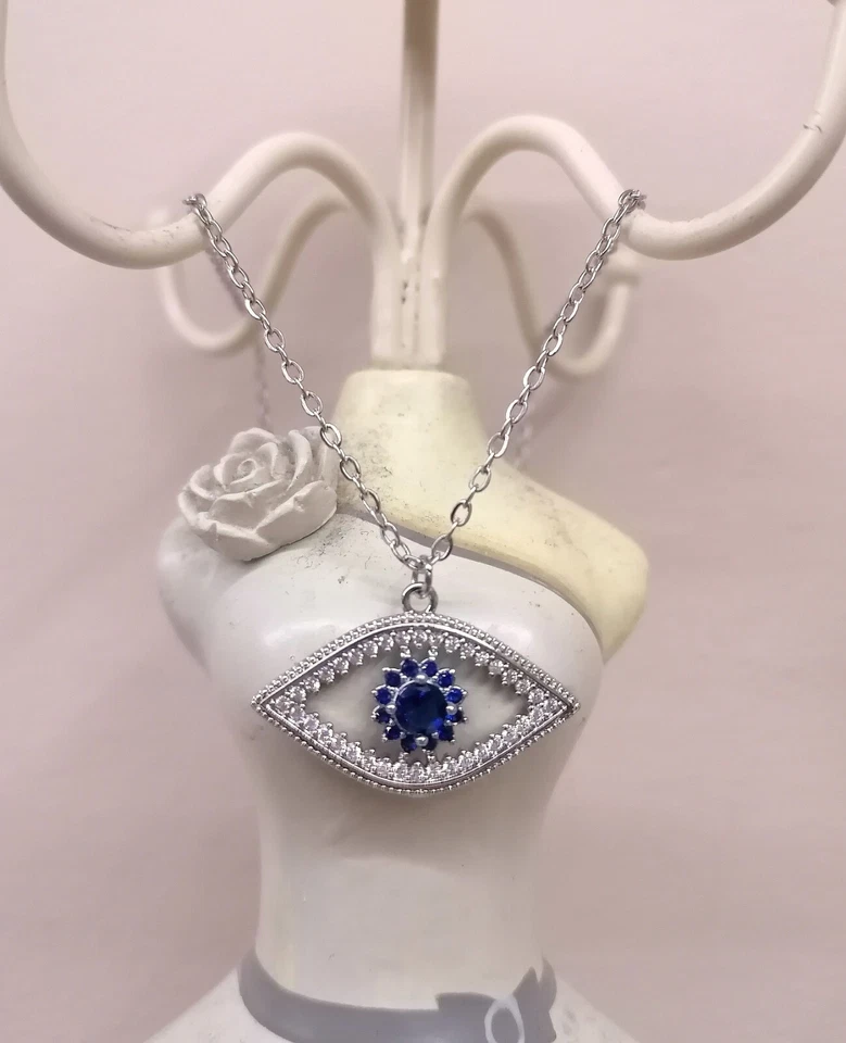 Collana Argento 925 Occhio Zirconi E Cristalli Blu - Immagine 1 di 1