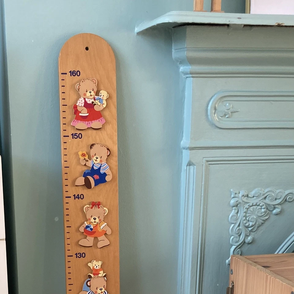 VINTAGE 80ER JAHRE HOLZ BÄR THEMA MESSSTAB HÖHTENTABELLE, MERTENSKUNST - Bild 1 von 4