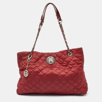 DKNY Red Quilted Nylon and Leather Logo Chain Tote - Image 1 of 4