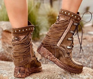 El Vaquero Zaira Silverstone Avana Wedge Moccasin Booties - Women’s Size 7 NIB - Picture 1 of 7