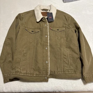 Levi's Herren Sherpa gefüttert braun Leinwand Jacke Größe Large Druckknopf neu mit Etikett - Bild 1 von 14