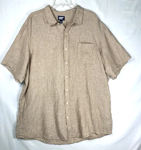 Lands End Shirt Mens 2XLT Beige Traditional Fit 100% Linen Short Sleeve Oeko Tex - Picture 1 of 10