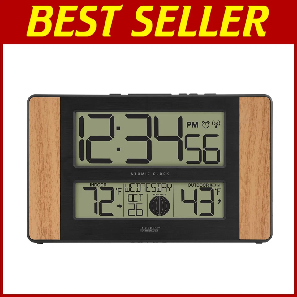 Oak Atomic Digital Clock - Outdoor Temp - Image 1 of 4