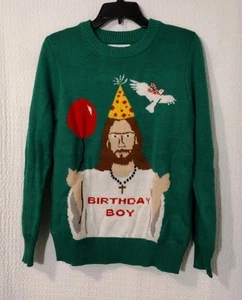 Jesus Birthday Boy Christmas Sweater L Green Tipsy Elves Ugly Camp Mens/Womens - Picture 1 of 5