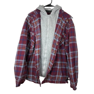 Mens Grizzly Quilted Line Flannel Hooded Jacket Size Large Purple & Grey - Picture 1 of 10