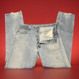 Vintage MADE IN USA LEVI Jeans 501xx Light Wash Torn Paint Stains 33X33 Mens HTF - Photo 1/24