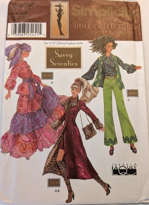 Simplicity Sewing Pattern DOLL CLOTHES Barbie Savvy Seventies 9975 Sz 11½"H  UC - Image 1 of 4