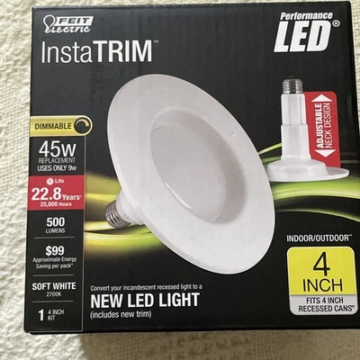 Feit Electric InstaTRIM Adjustable Dimmable LED Recessed Light 45Watt 4 inch New - Image 1 of 4