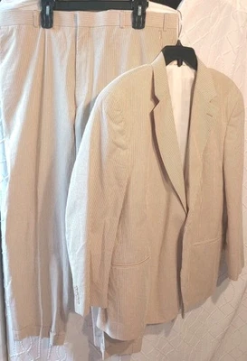Traje Paul Fredrick Seersucker 46R 2 piezas rayas tostadas 40x31 puños 👔 Foto 1 de 4