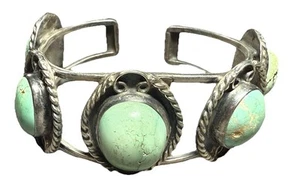 "BRAZALETE GRANDE DE PLATA ESTERLINA CABUJÓN TURQUESA CALABAZA PEÓN 6,25"" MÉXICO" - Imagen 1 de 6
