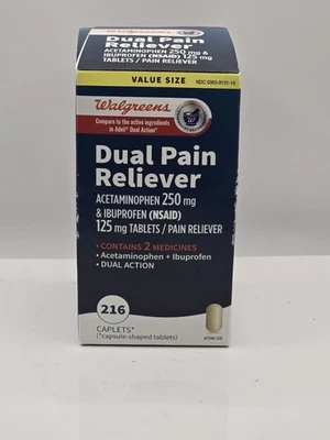 216 Walgreens Dual Pain Reliever Caplets, Acetaminophen & Ibuprofen, Exp: 11/25 - Image 1 of 4
