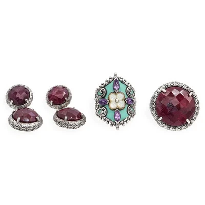 Lot of 3 Designer Bixby Clyde Duneier Silver 18k Gold Gemstone Ring Earrings Set - Image 1 of 4