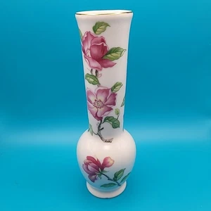 Lefton China Exclusives #1938 Hand Painted Small Bud Vase  Floral 6.5" Gold Trim - Picture 1 of 10