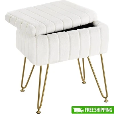 Faux Fur Vanity Stool W/ Storage Soft Makeup Chair Decor Footrest Ottoman New - Image 1 of 4