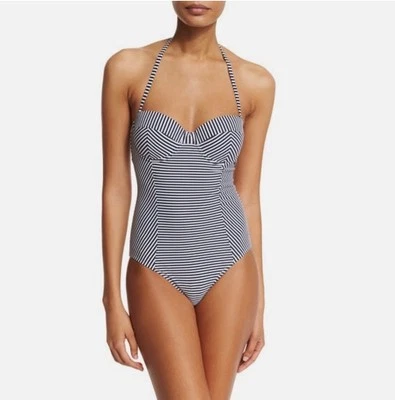 NWT $250 Sz Small S Tory Burch Navy Classic Striped Underwire Bandeau One Piece - Image 1 of 4