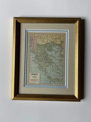 1927 Greece & Albania Antique Map Framed/Dbl Mat by C.S. Hammond  SEE DESCRIP - Image 1 of 3
