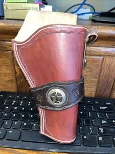 Vintage Brown Tooled Leather w/ Black / Concho Star Accent Gun Holster NOS - Picture 1 of 6