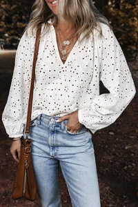 Paige Eyelet Embroidered Puff Sleeve Blouse - Picture 1 of 5
