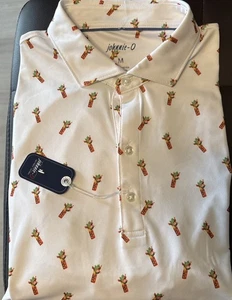 NWT johnnie-O Men's Hair Of The Dog Short Sleeve Polo Shirt Medium White Tiki - Picture 1 of 11