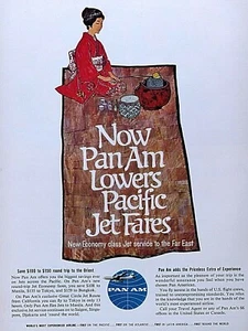 Pan AM Vintage 1961 Low tarifas Pacific Jet anuncio impreso original 8,5 x 11"0 - Imagen 1 de 5