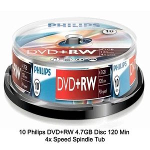 Philips DVD+RW 4.7GB Disc 120Min 4x Speed Spindle Tub Rewritable Blank Discs LOT - Picture 1 of 44