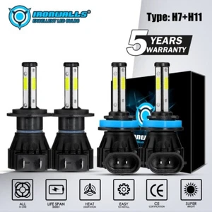 For Hyundai Tiburon 2007 2008 4-Sides LED Headlight Bulbs H7 High & H11 Low Beam - Picture 1 of 12