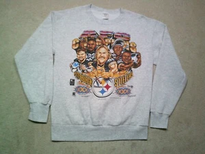 VTG Pittsburgh Steelers Sweatshirt Mens Large Gray Fits Medium 1996 Super Bowl - Picture 1 of 9