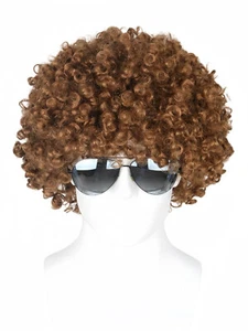 Peluca Afro Redonda Rizo Apretado Marrón Hombre Disfraz Un Adolescente Adulto Retro Payaso Escenario - Imagen 1 de 11